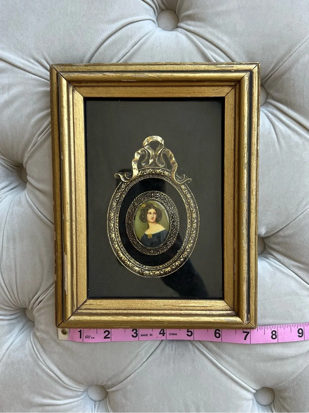 Antique Shadowbox Framed Limoges Handpainted Porcelain Portrait
